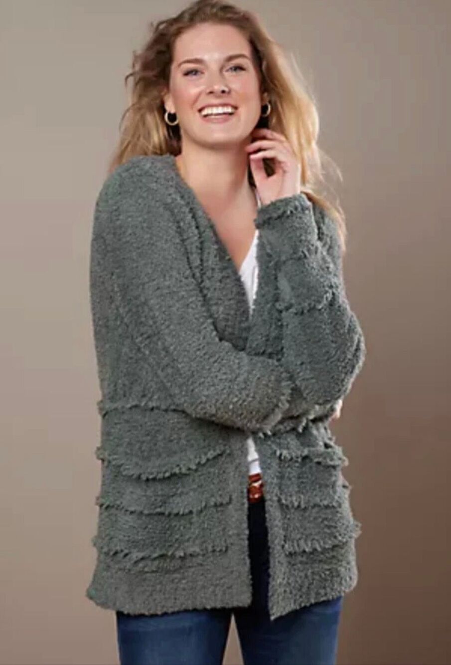 Barefoot Dreams CozyChic Boardwalk Cardigan Chunky Oversized Boho Sweater agave